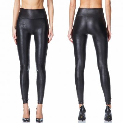 SPANX FAUX LEATHER BLACK LEGGINGS PANTS SIZE Medium. Style 2437. NEW!